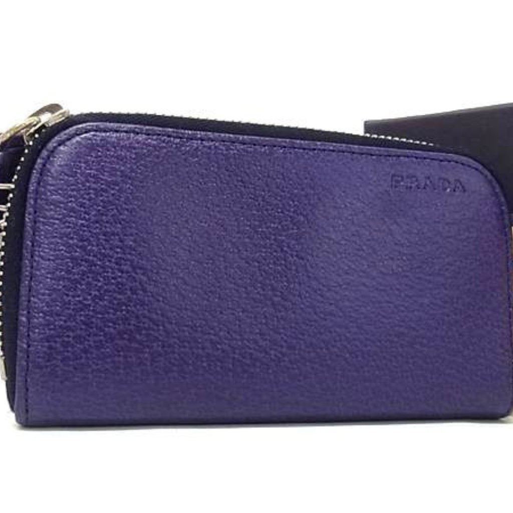 Prada Key Case Purple Leather Zip Around 6 Rows Silver